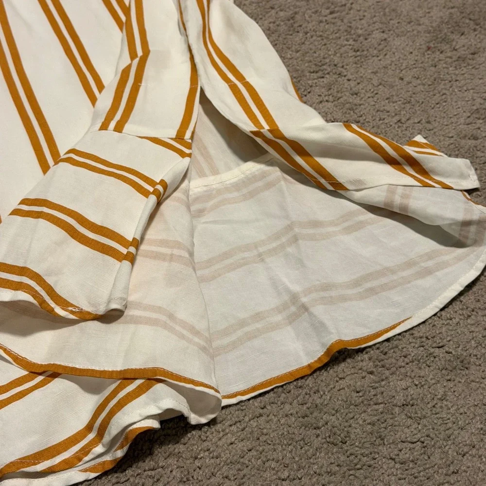 Sancia Emele Pant Maryel Stripe‎ Ochre White Linen Ruffle Wide Leg Women M NWT